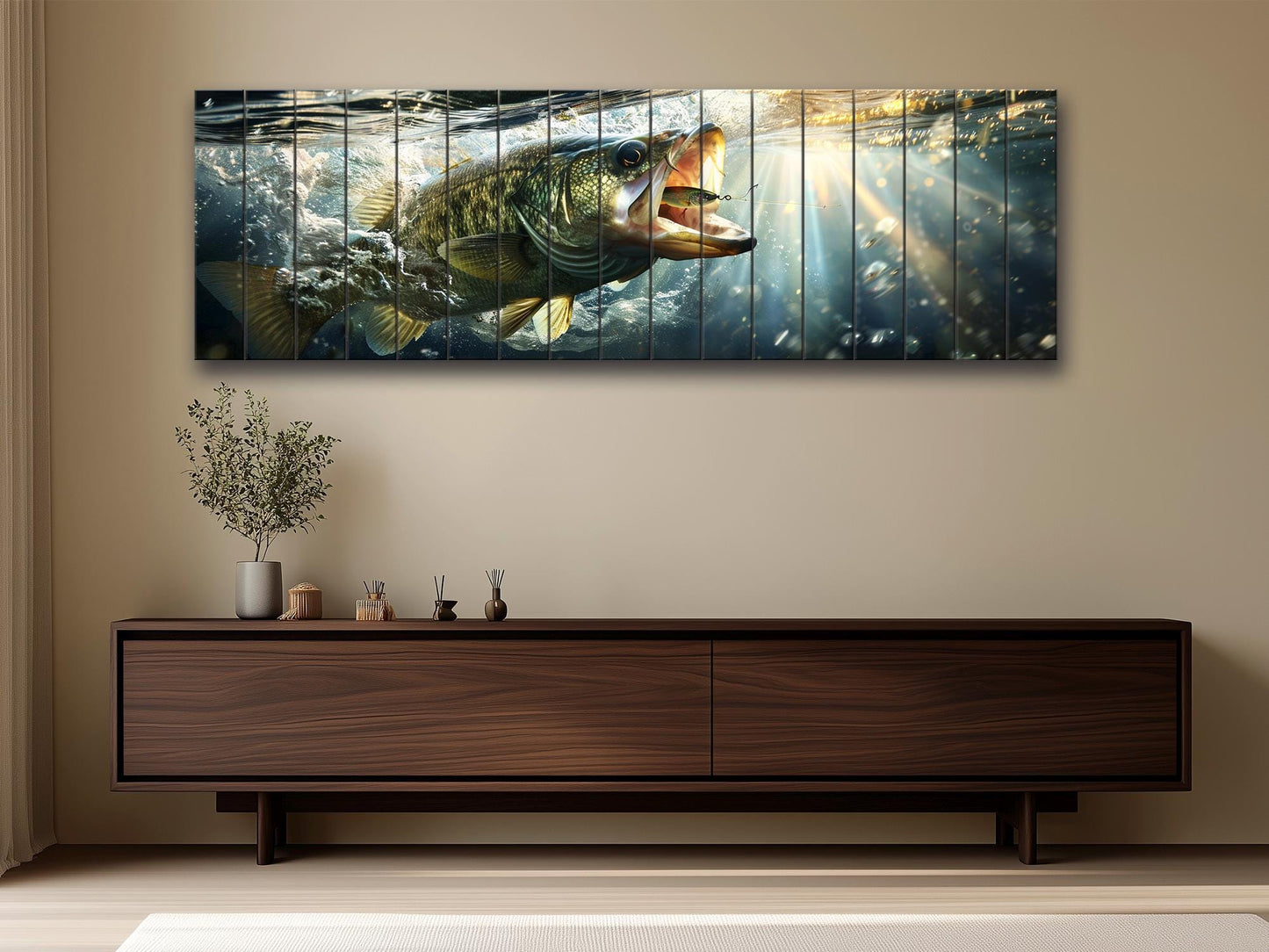 Largemouth Bass Wall Art – Rustic Natural Wood Print Fishing Decor