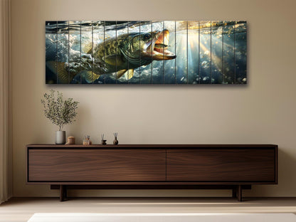 Largemouth Bass Wall Art – Rustic Natural Wood Print Fishing Decor