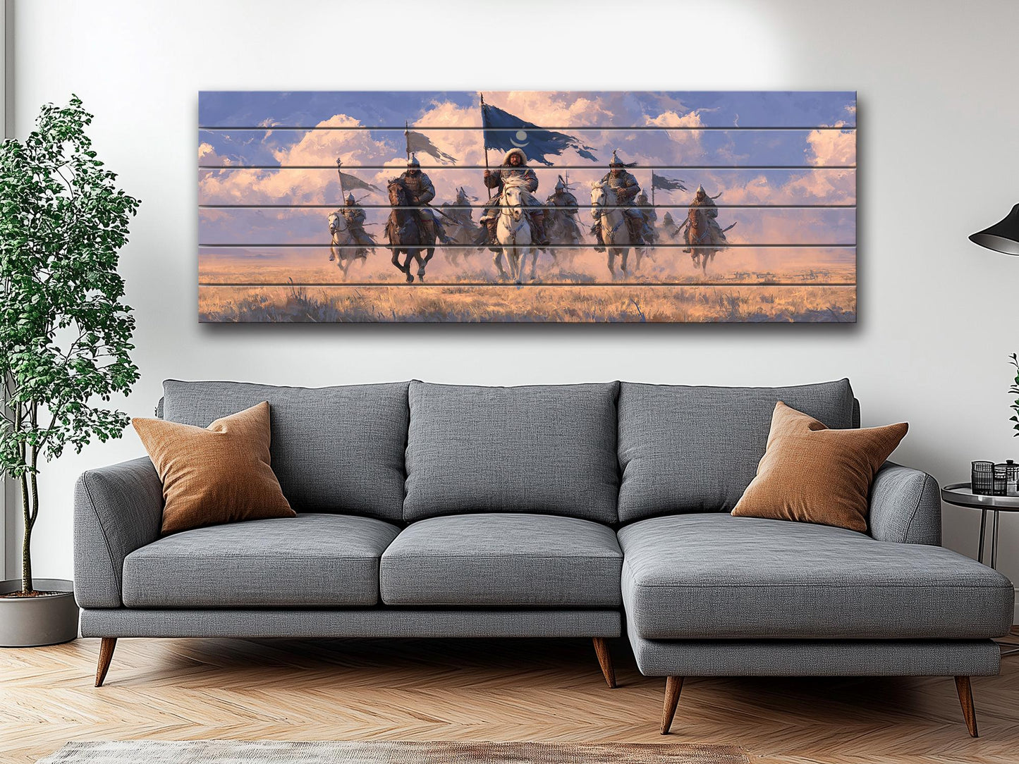Genghis Khan Wood Print - Mongol Army Art on Natural Wood Texture | Ready to Hang