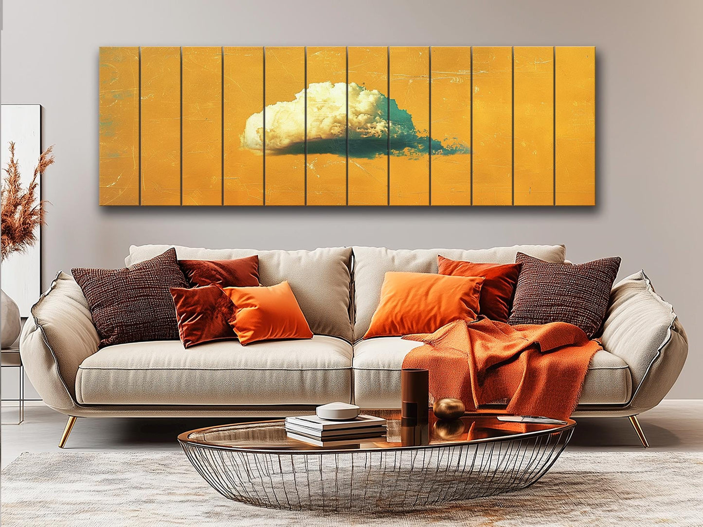 Natural Wood Wall Art - Canary Yellow Retro Print on Rustic Wood Planks