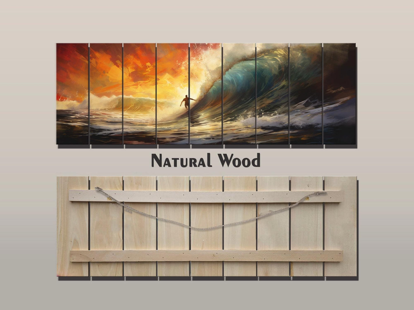 Abstract Surfing Wood Art - Natural Wood Wall Art | Ready to Hang Print