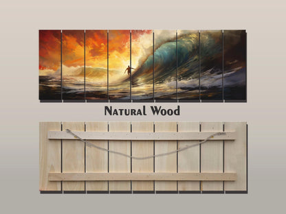Abstract Surfing Wood Art - Natural Wood Wall Art | Ready to Hang Print