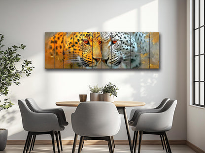 Leopard Couple Print on Natural Wood, Majestic Wildlife Romantic Wall Art