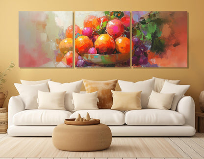 Fruit Basket Painting - Large Impressionist Canvas Print | Kitchen Wall Art, Ready to Hang