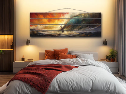 Abstract Surfing Wood Art - Natural Wood Wall Art | Ready to Hang Print
