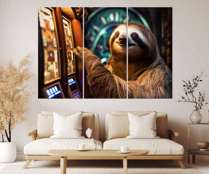 Sloth Canvas Print – Casino Wall Art | Slot Machines Decor | Framed Canvas Art Ready to Hang