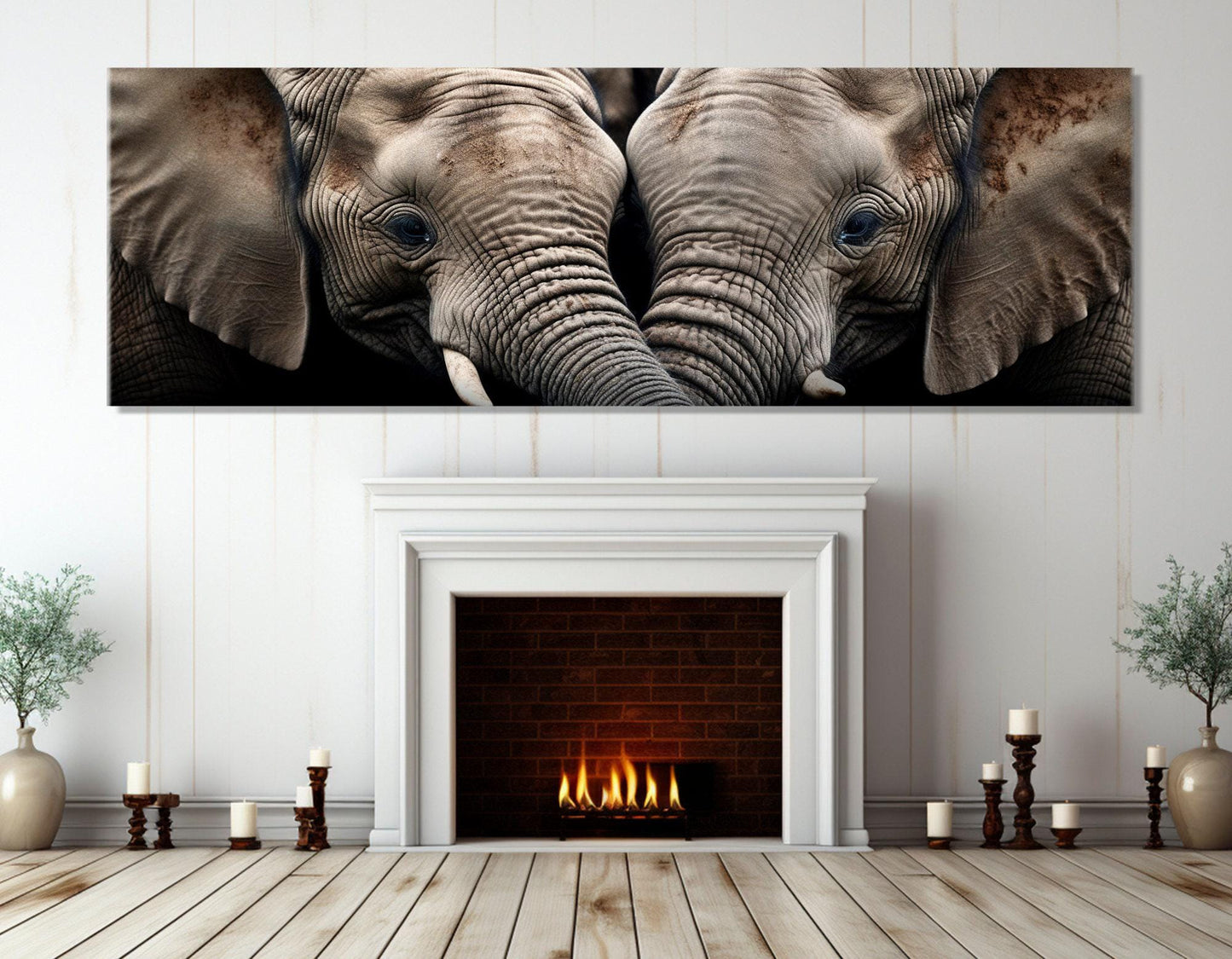 Romantic Elephants Canvas - Large Framed Wall Art for Bedroom Decor