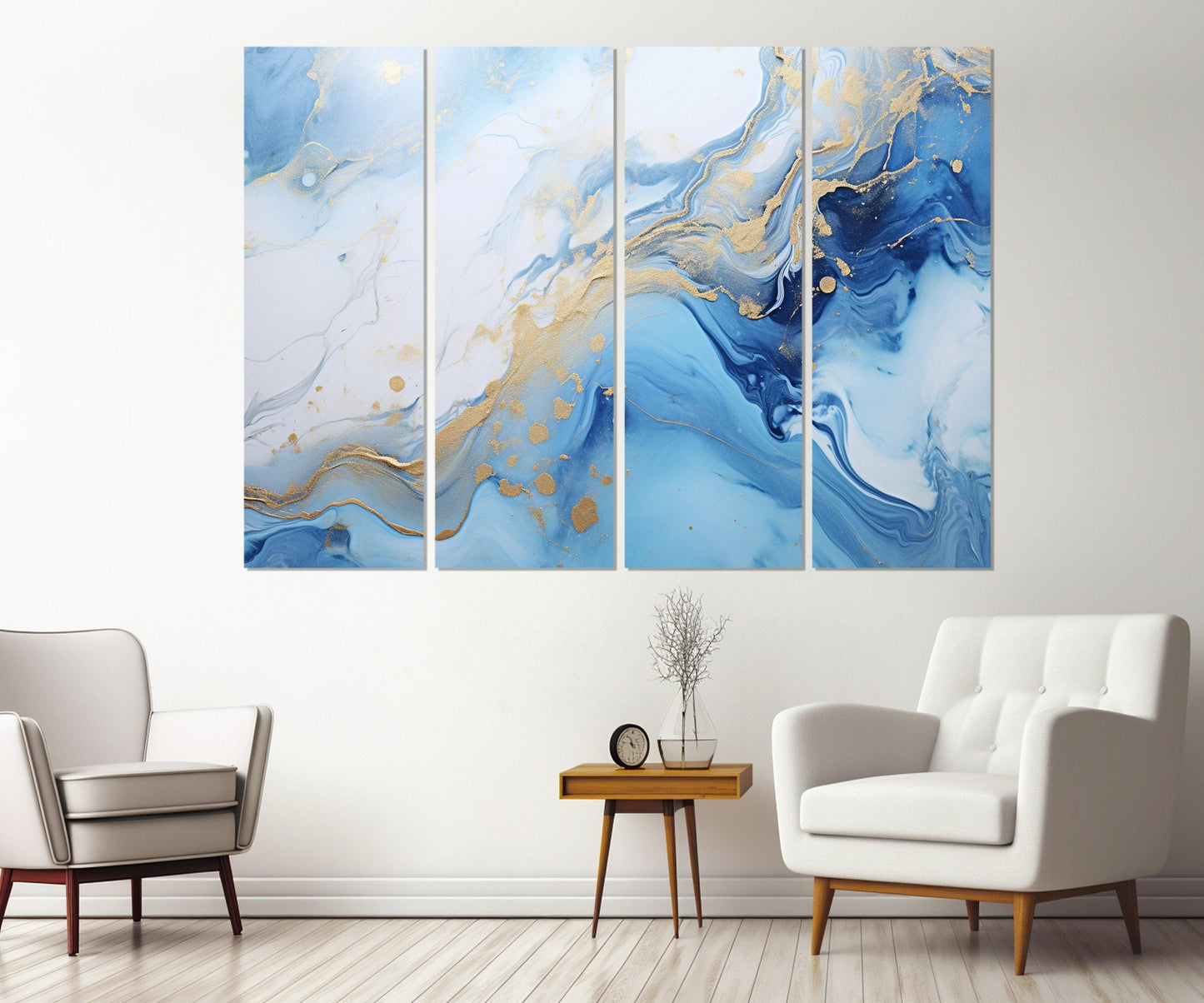 Blue Marble Canvas Abstract Wall Art – Modern Marble Canvas Print, Ready to Hang