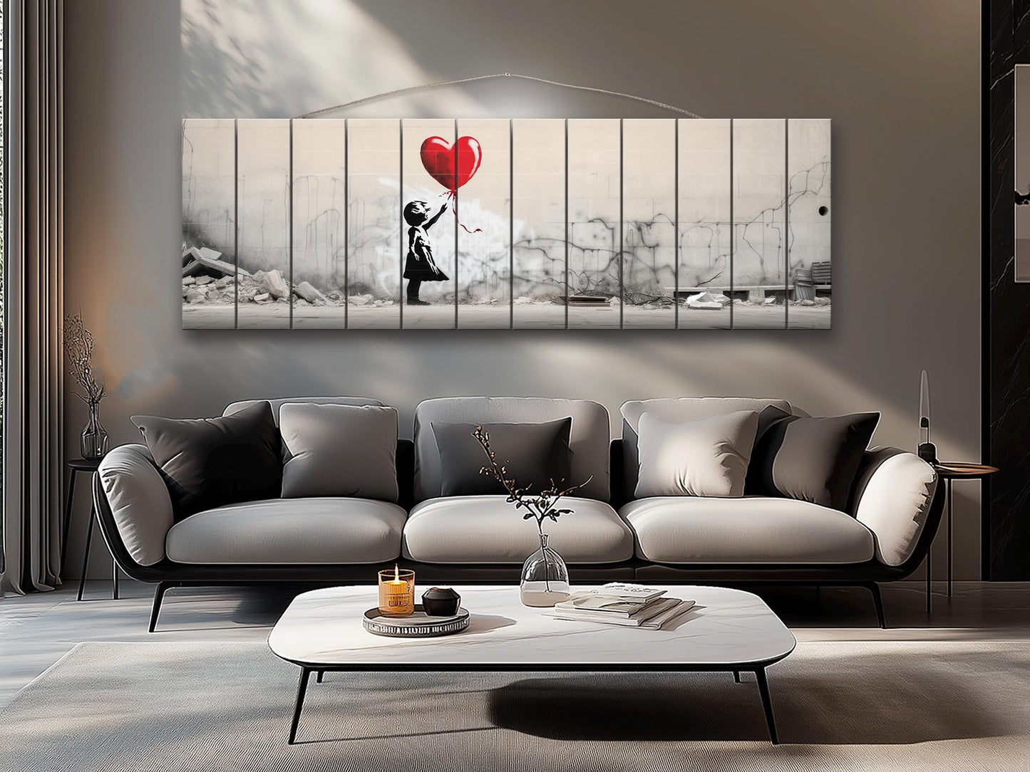 Wood Wall Art – Banksy Style Balloon Girl Poster | Rustic Wood Panel Decor