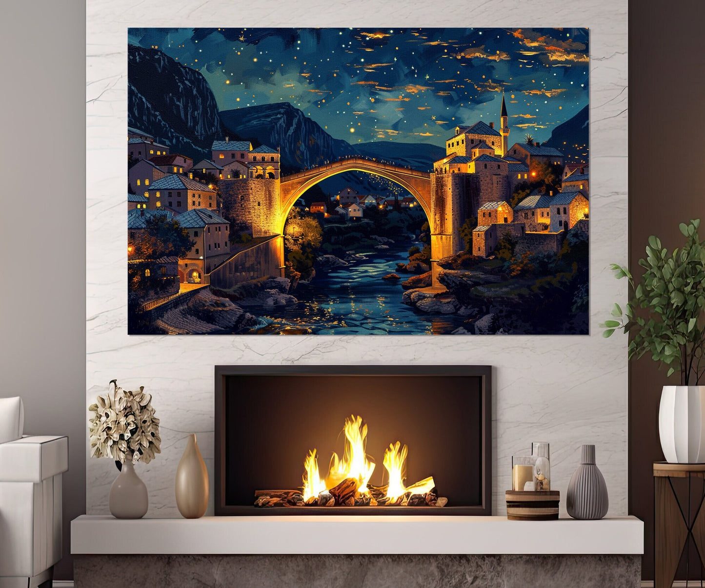 Mostar Bridge Canvas - Multi Panel Bosnia Wall Decor | Abstract Framed Cotton Canvas Print