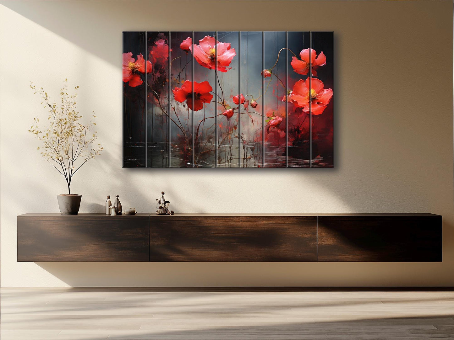 Wood Wall Art – Abstract Floral on Natural Linden Planks | Rustic Farmhouse Style