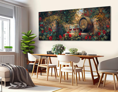 Wine Barrel Canvas Print - Vintage Wine Wall Art | Floral Garden Painting, Ready to Hang