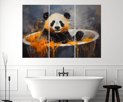 Cute Panda in the Bathtub Painting Canvas Print, Bathroom Wall Art, Bathroom Wall Decor, Nursery Canvas Art, Baby Room Decor