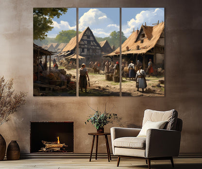 Slavic Village Painting - Framed Canvas Art | Ready to Hang Rustic Wall Decor