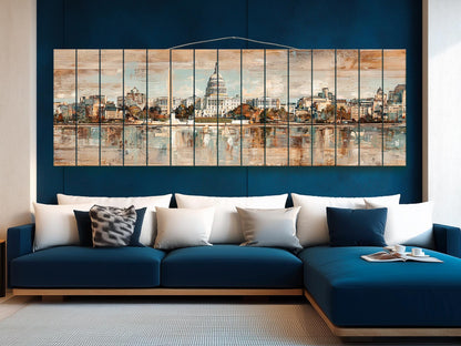 Washington D.C. Wood Print – Rustic Washington Skyline Art on Natural Wood Panels