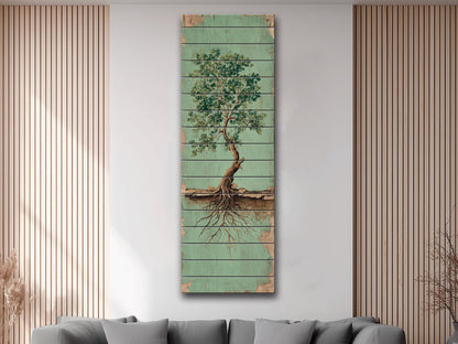 Rustic Tree Painting – Wood Wall Art With Exposed Roots & Nature Wall Decor