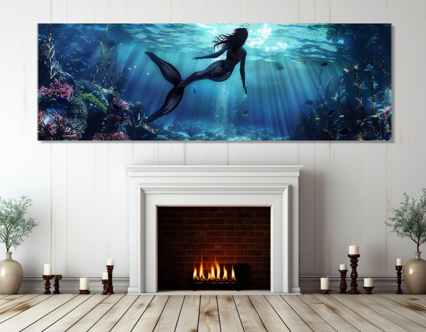 Mermaid Canvas Print – Underwater Wall Art | Girl Room Decor | Framed Canvas Art