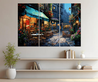 French Street Painting - Romantic Wall Art | Framed Canvas Print Ready to Hang