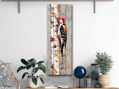 Wood Wall Art – Rustic Woodpecker Wall Hanging on Birch – Cozy Cabin Decor