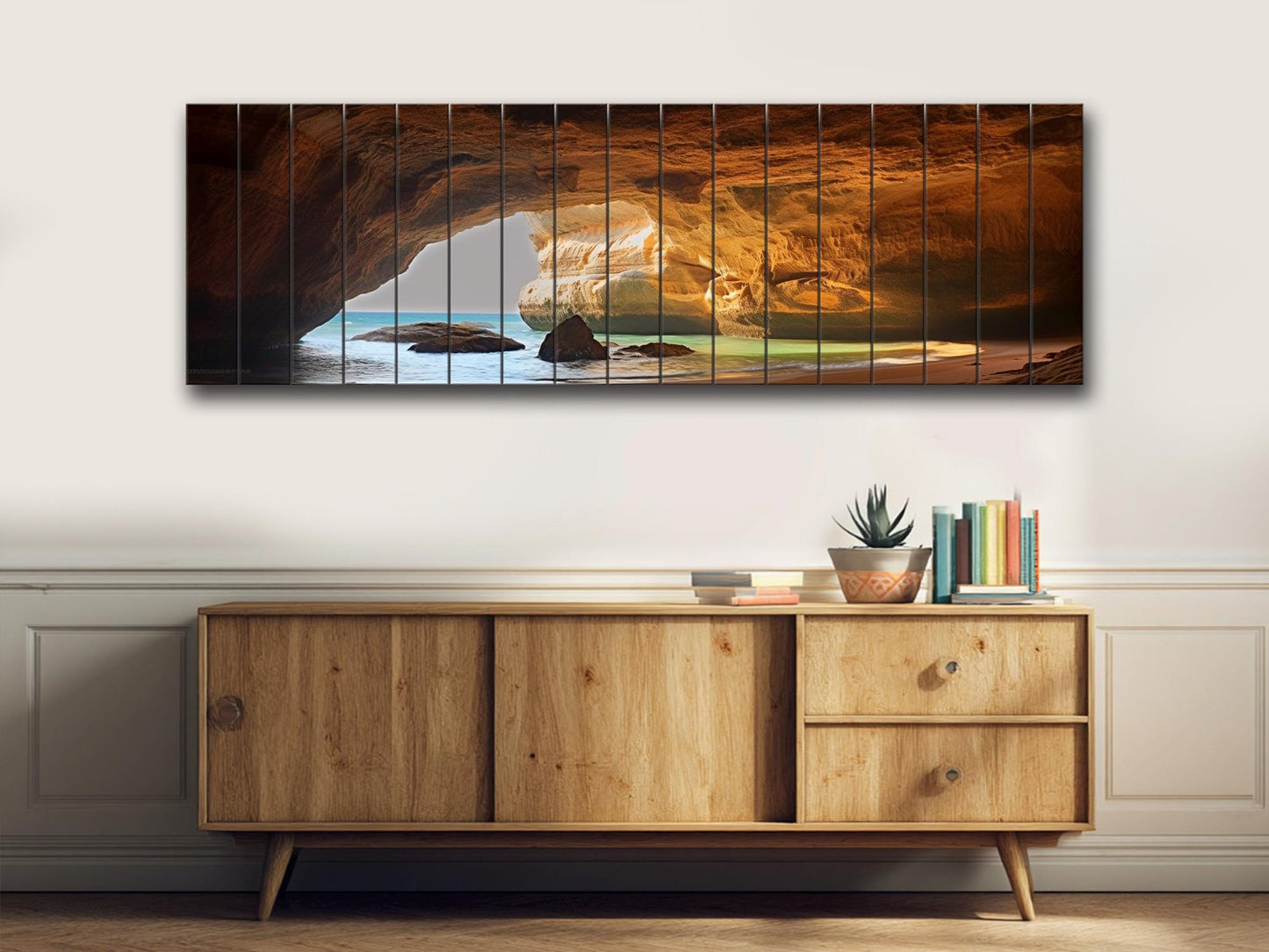 Benagil Cave Wall Art – Natural Wood  Print| Portugal Coastal Scene Print
