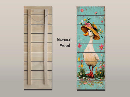 Rustic Wood Wall Art – Country Duck in Hat Printed on Wood – Rustic Spring Wall Art – Farmhouse Animal Decor