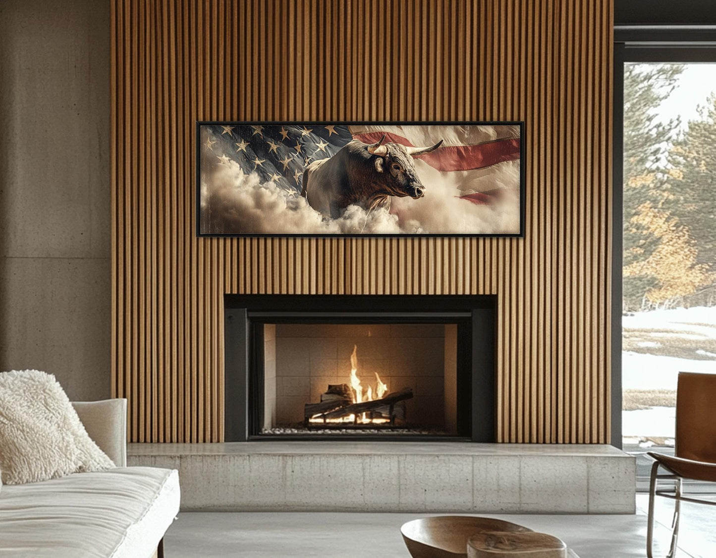 Rodeo Bull on the US Flag Canvas Print, Western Wall Art, Framed and Ready to Hang