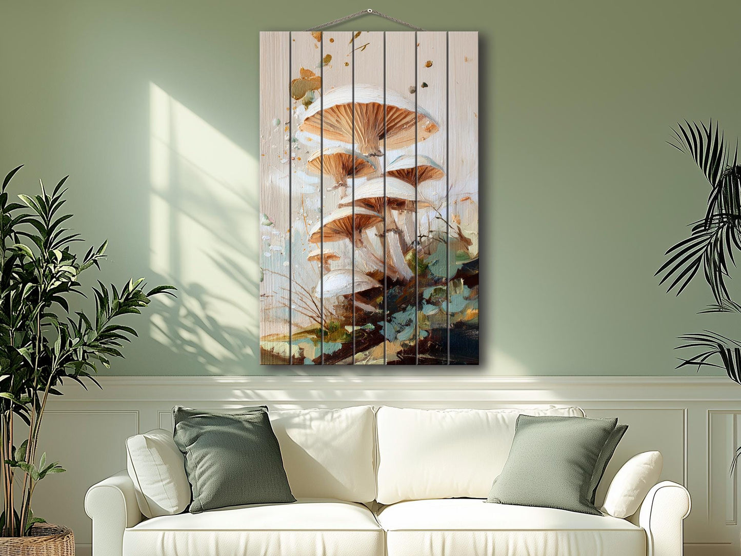 Wood Wall Art – Rustic Nature Print with Forest Mushrooms – Cozy Farmhouse Decor