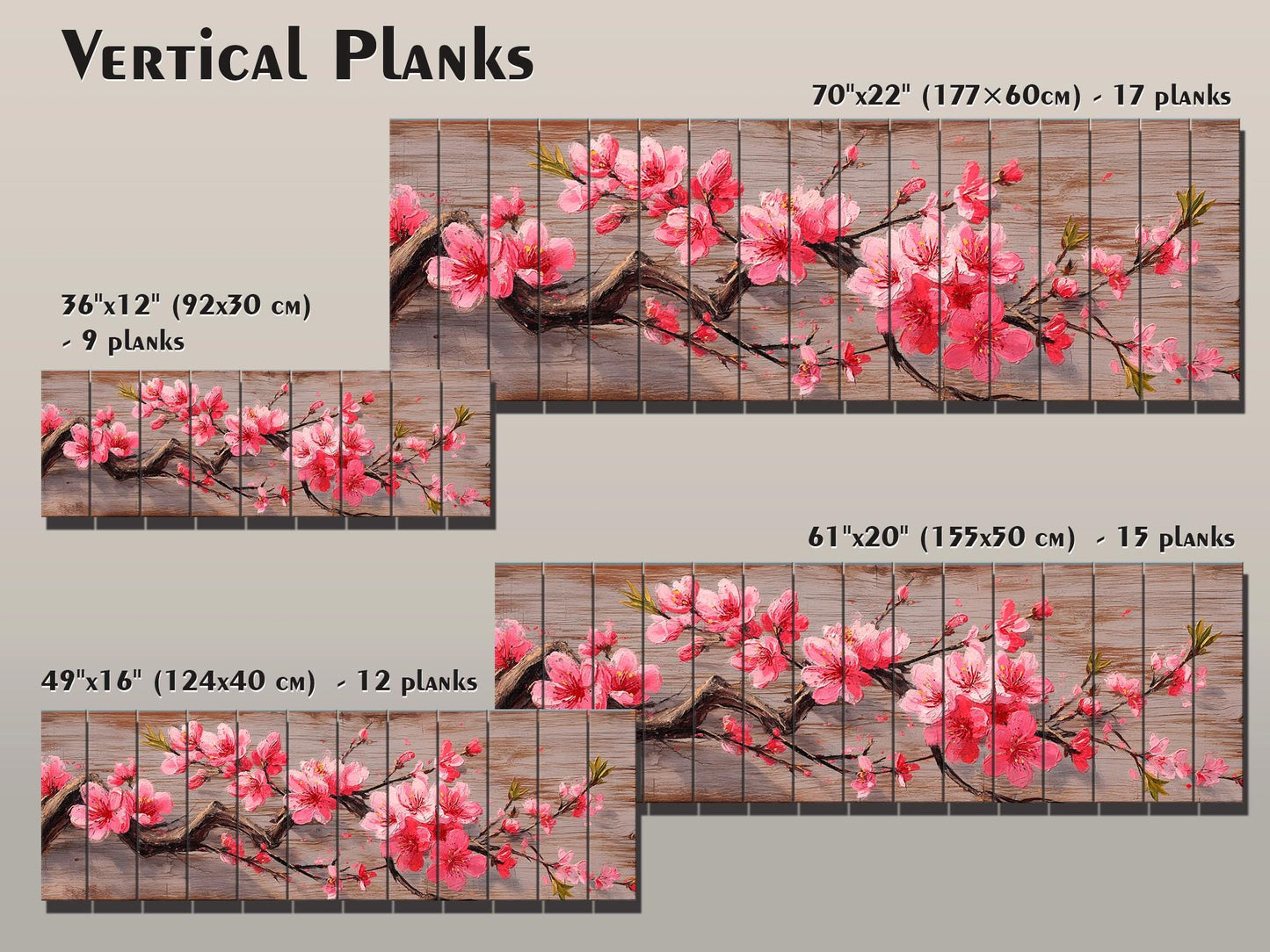 Wood Wall Art - Sakura Branch Painting Printed on Natural Wood, Sakura Tree Print, Japanese Wall Art, Rustic Japanese Wall Decor