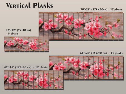 Wood Wall Art - Sakura Branch Painting Printed on Natural Wood, Sakura Tree Print, Japanese Wall Art, Rustic Japanese Wall Decor