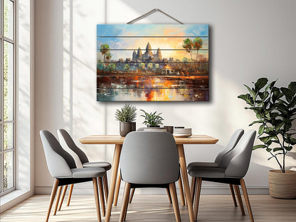 Wood Wall Art – Ancient Khmer Print on Wood | Angkor Wat Painting Decor