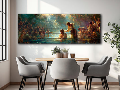 Baptism of Jesus Painting - Wood Wall Art | Jesus Baptism Print on Wood