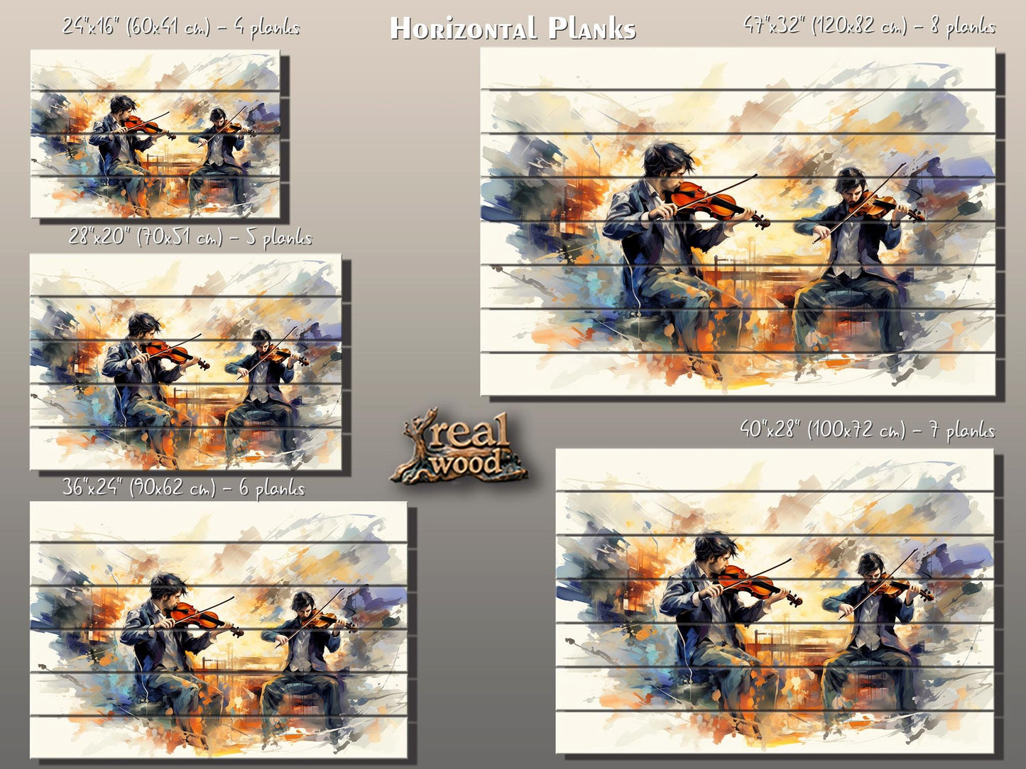 Violinist Wall Art – Abstract Violin Painting on Natural Wood Plank Art, Unique Rustic Music Decor