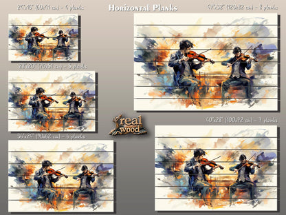 Violinist Wall Art – Abstract Violin Painting on Natural Wood Plank Art, Unique Rustic Music Decor