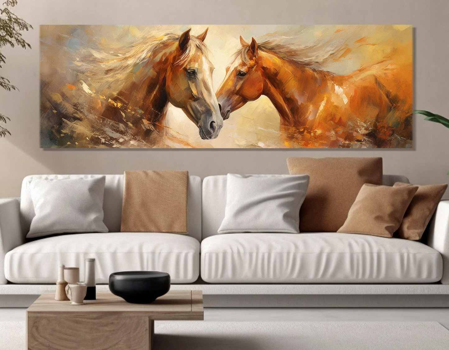 Horses Canvas Print - Romantic Horse Art | Framed Painting on Cotton Canvas