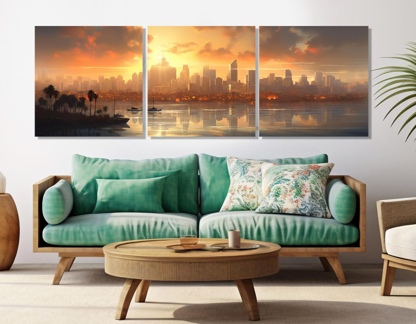 San Diego Sunset Canvas - Framed Cotton Canvas Artwork | Abstract Cityscape Print