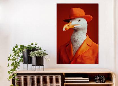 Seagull Canvas Print - Funny Seagull Art in Orange Suit | Framed & Ready to Hang