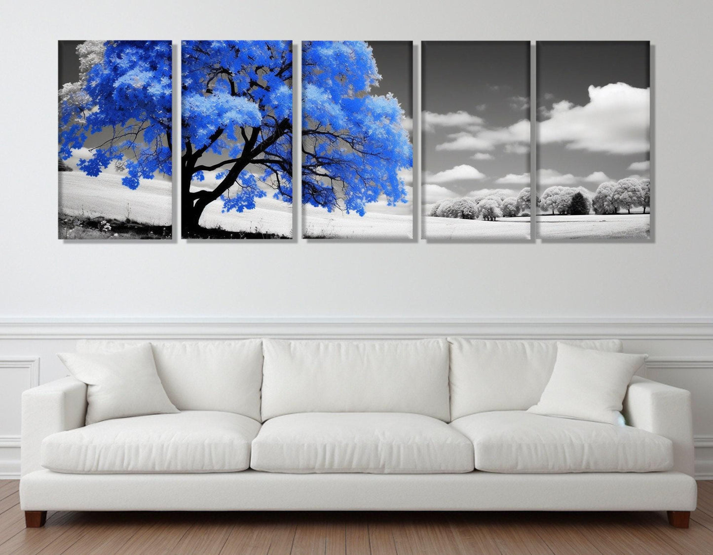 Blue Blossom Tree Canvas - Minimalist Wall Decor | Framed Canvas Print, Ready to Hang