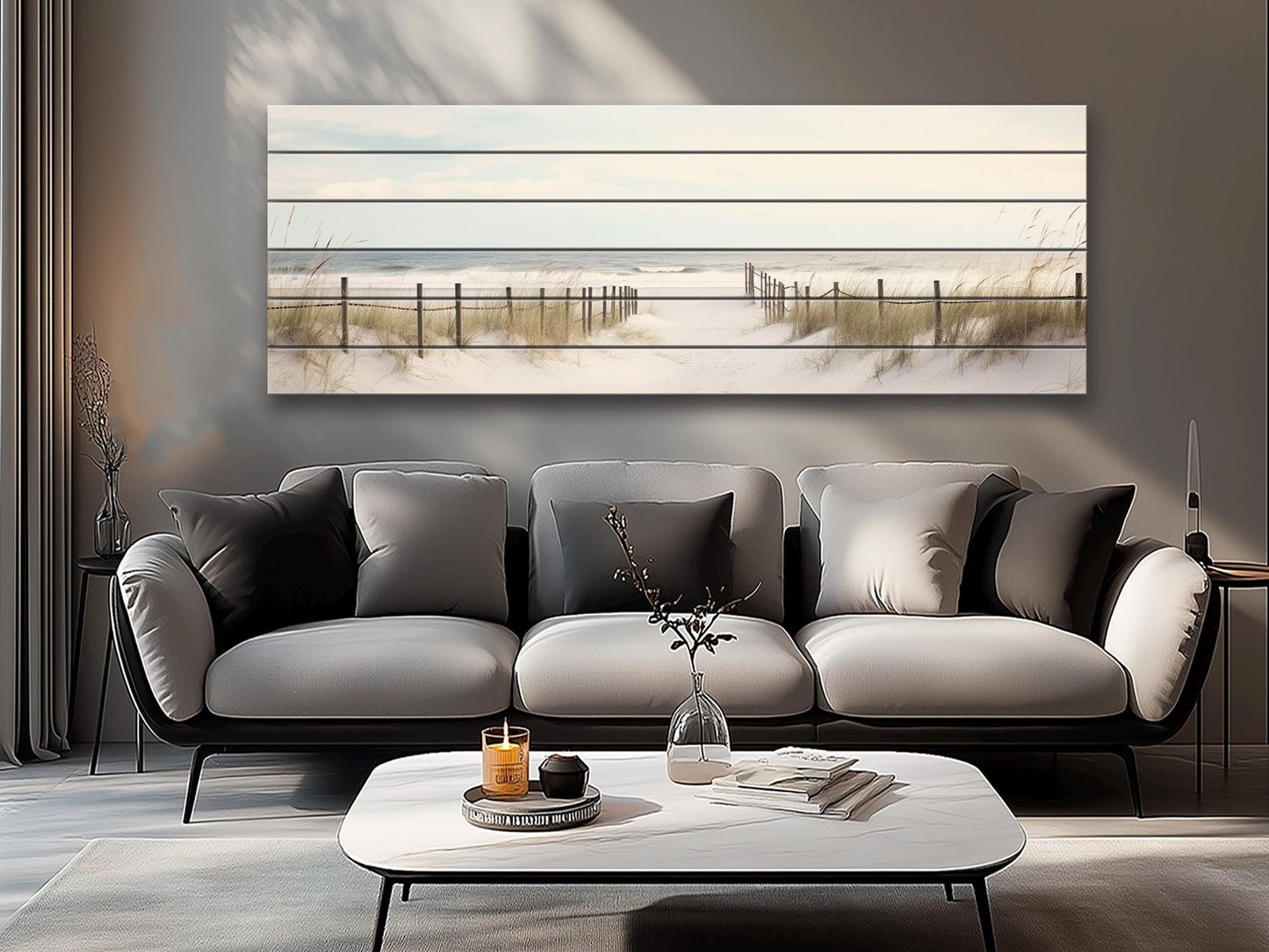 Beach Still Life Painting Print on Natural Wood – Coastal Wall Art