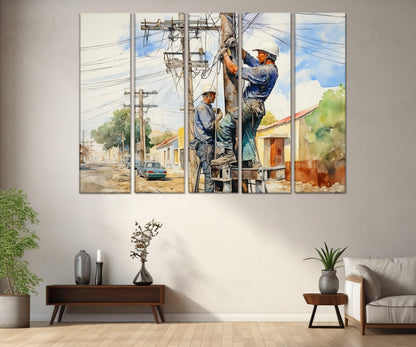 Electrician Wall Art – Vintage Electrician Canvas Print | Ready to Hang Framed Painting