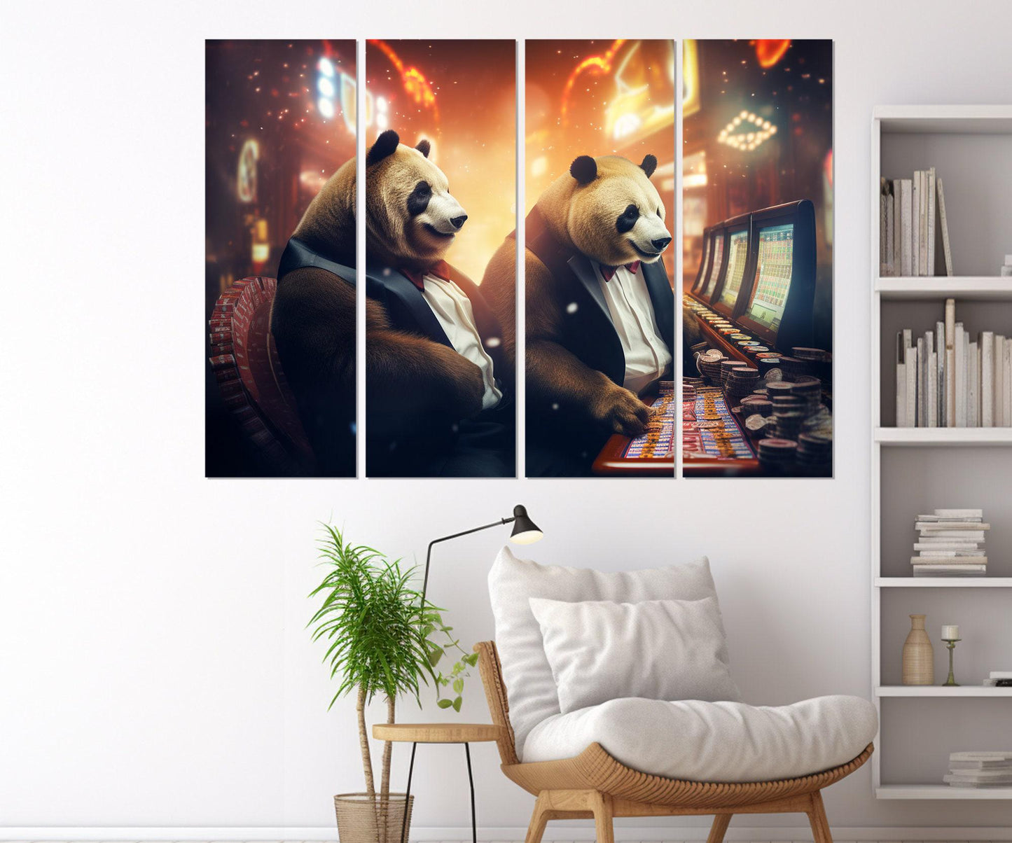 Casino Canvas Print - Panda Casino Painting | Framed Canvas Print, Ready to Hang