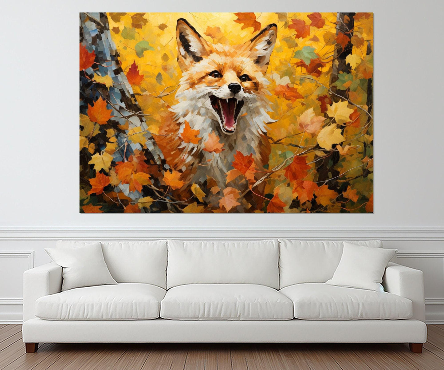Fox Wall Art – Sly Fox Painting on Gallery Wrapped Canvas | Autumn Forest Decor