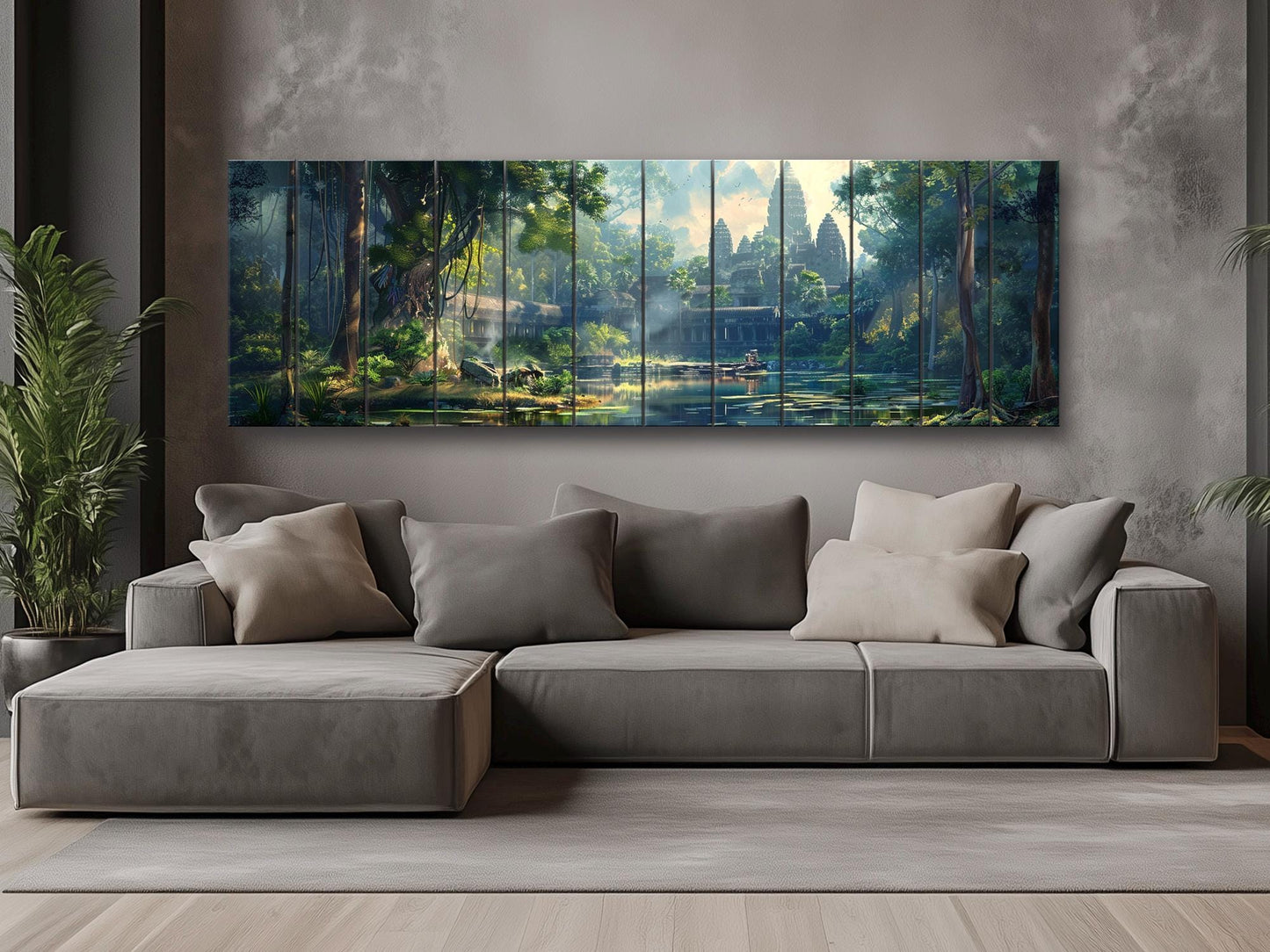 Angkor Wat Wall Art – Rustic Wooden Wall Decor | Abstract Temple Wood Print
