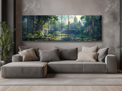 Angkor Wat Wall Art – Rustic Wooden Wall Decor | Abstract Temple Wood Print