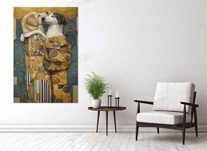 Dogs Kiss Canvas Print – Gustav Klimt Style Art | Funny Dogs Wall Art, Ready to Hang