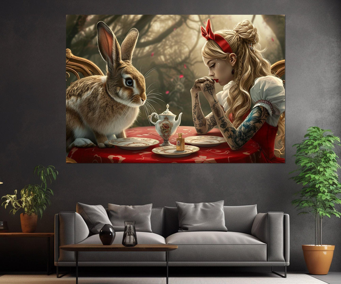 Alice in Wonderland Print – Framed Canvas Wall Art for Kids Room Decor