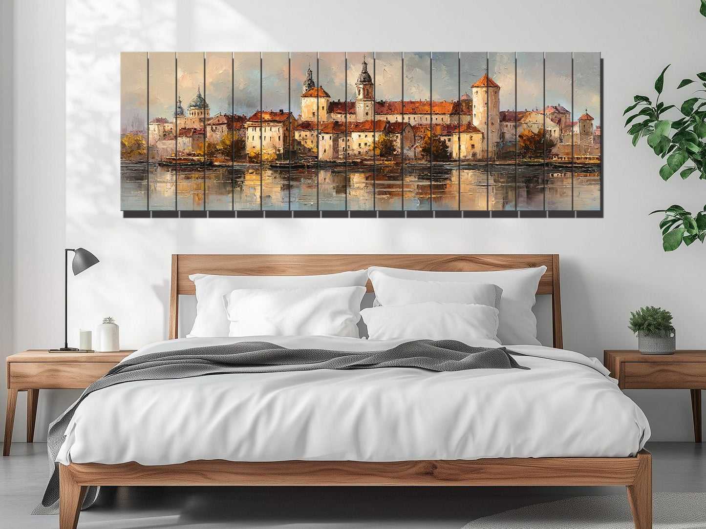 Krakow Skyline Wood Print – Rustic Wall Art With Castle River Painting On Distressed Wood