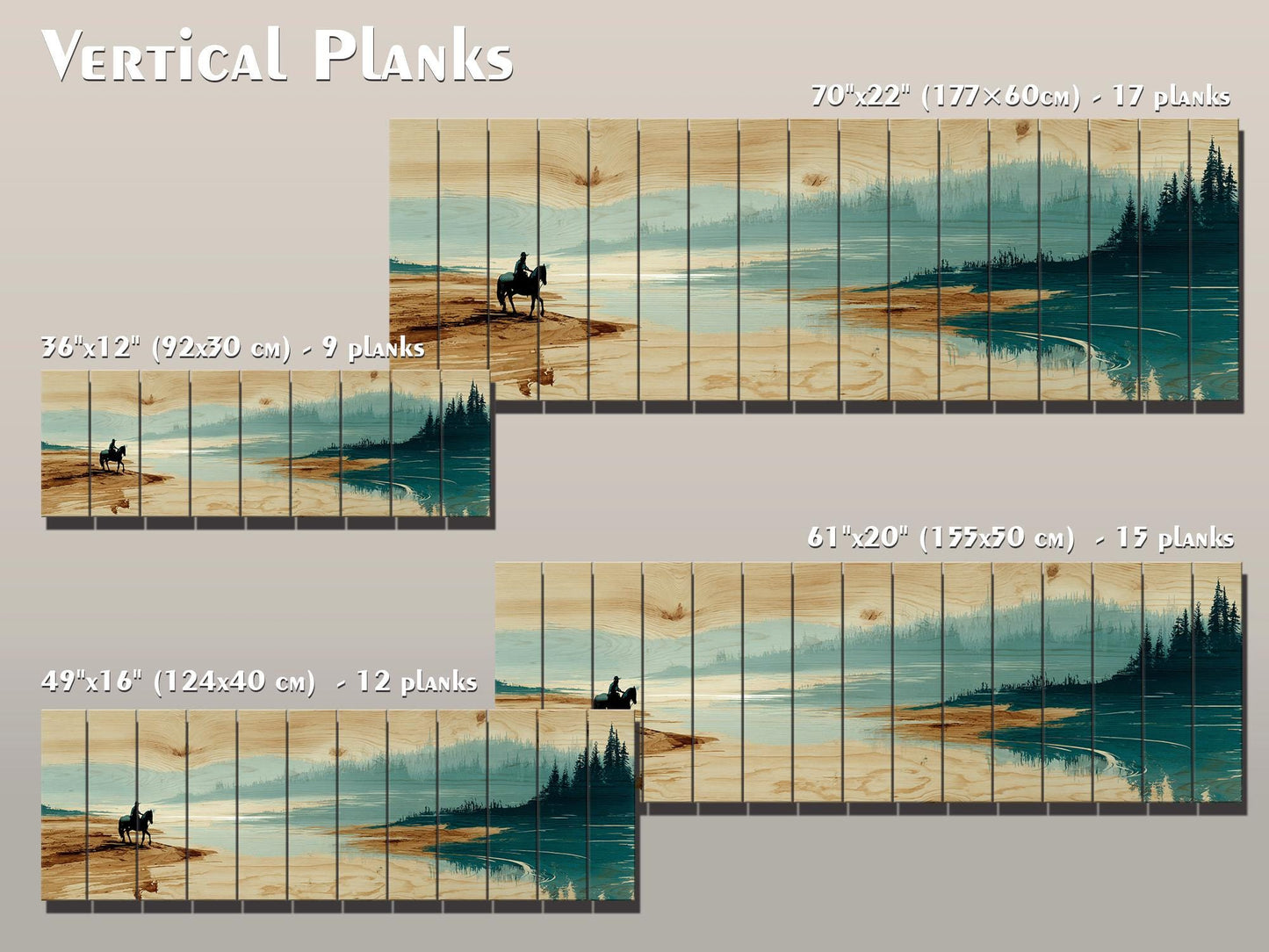 Horse River Wall Art – Rustic Cabin Wood Plank Artwork With Calm Water Landscape