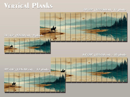 Horse River Wall Art – Rustic Cabin Wood Plank Artwork With Calm Water Landscape