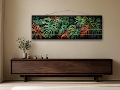 Wood Wall Art – Large Floral Wood Print with Philodendron Leaf Art | Rustic Farmhouse Decor