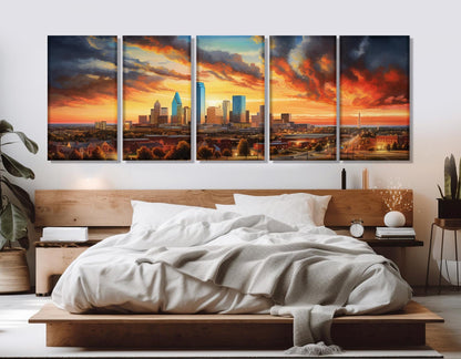Oklahoma City Canvas Print – Abstract City Painting | Large Sunset Wall Art, Framed